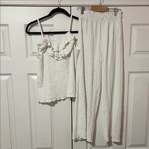 Zara White Ruffled Top and Pants Set